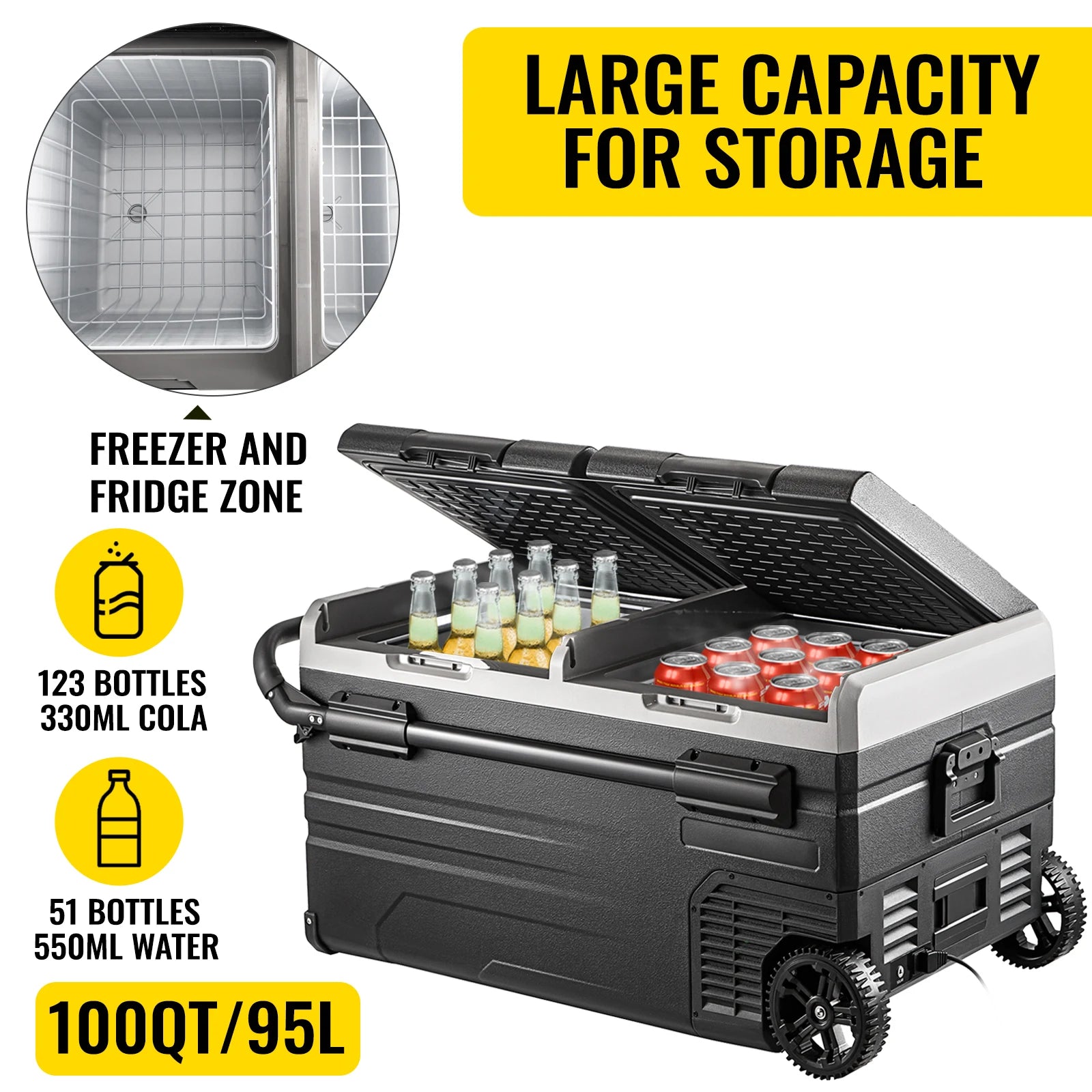 VEVOR 15L 95L Car Refrigerator Portable Fridge Freezer 12/24V DC 110-240 AC for Home Outdoors RV Boat Camping Traveling Use